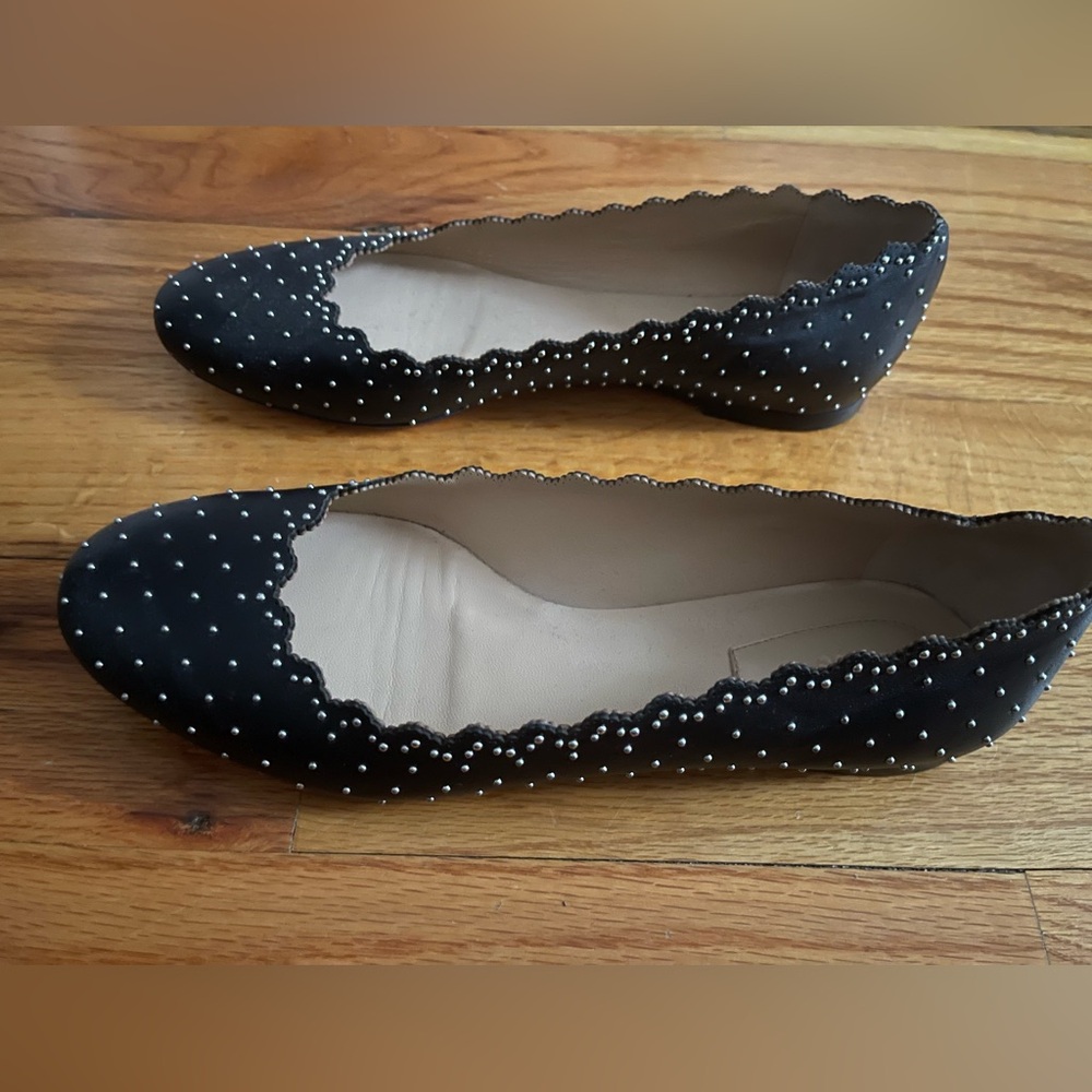 Chloe Lauren Silver stud ballet flats like new